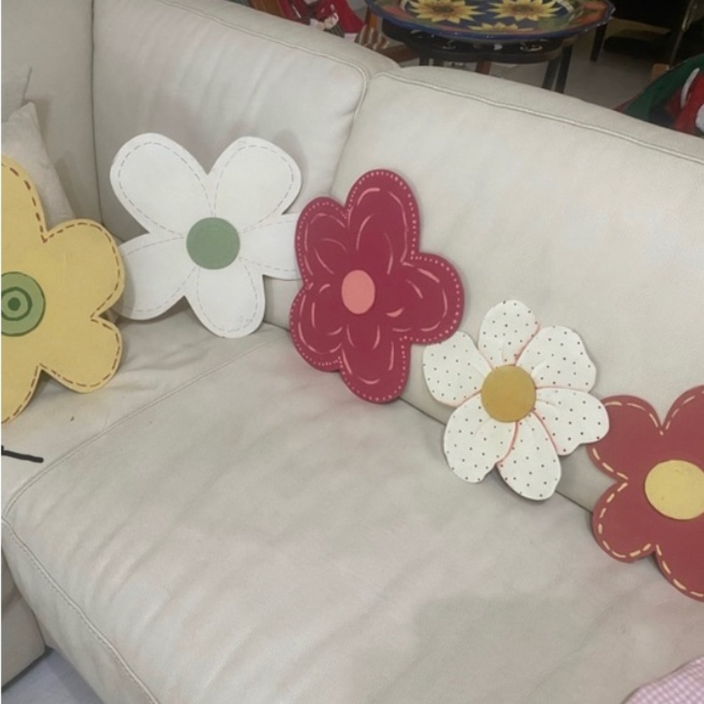 Wood custom made flower wall decorations to match Pottery Barn bedroom decor.